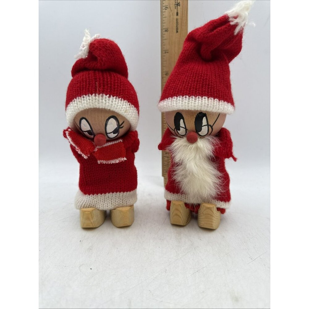 Scandinavian Tomte Santa Christmas Elf Red With Glasses  Swedish Set Of 2